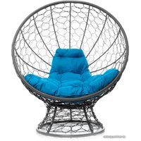 Кресло M-Group Кокос на подставке 11590303 (серый ротанг/голубая подушка)