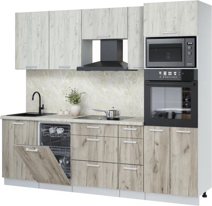 

Готовая кухня Интерлиния Мила Лайт 2.45-ПМ3 (дуб белый/дуб серый/опал светлый)