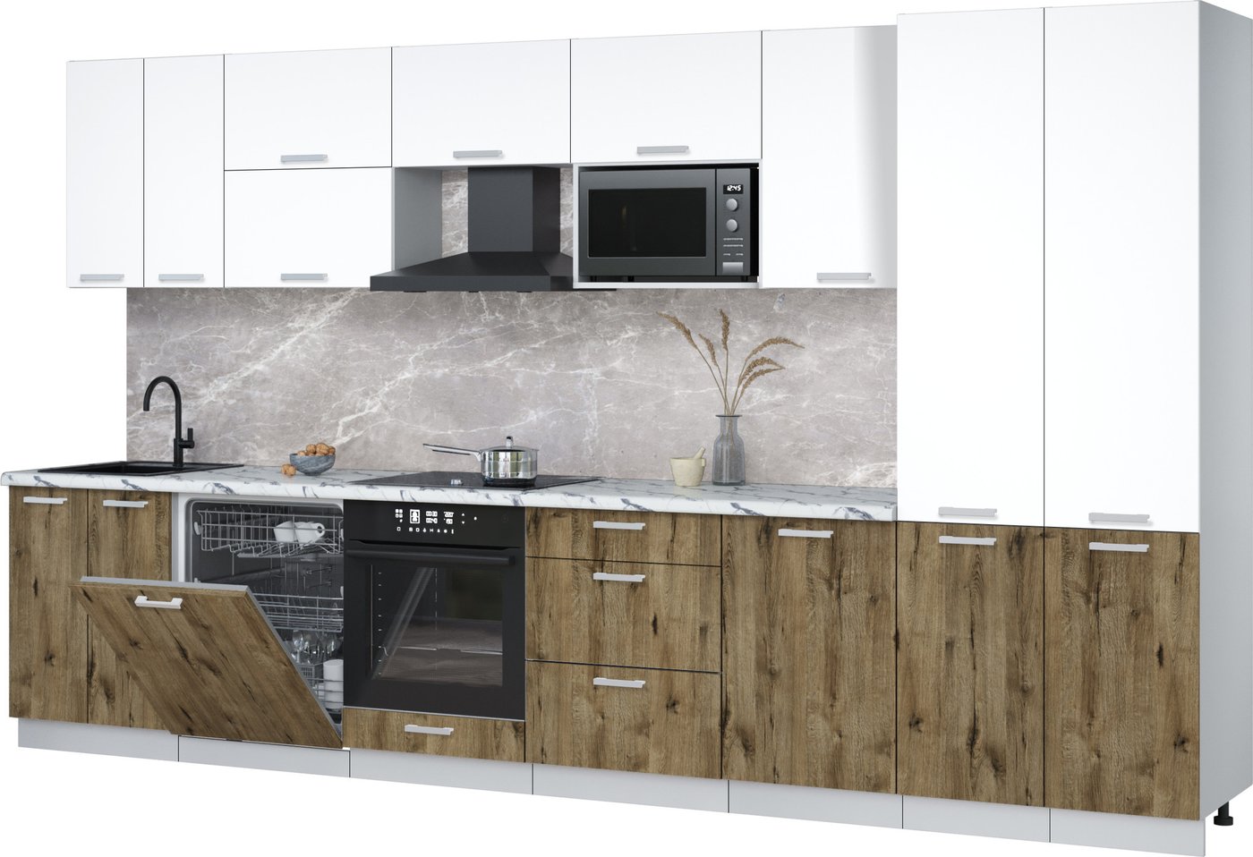 

Готовая кухня Интерлиния Мила Лайт 3.7-ПМ2 (белый платинум/дуб веллингтон/белый гранит)