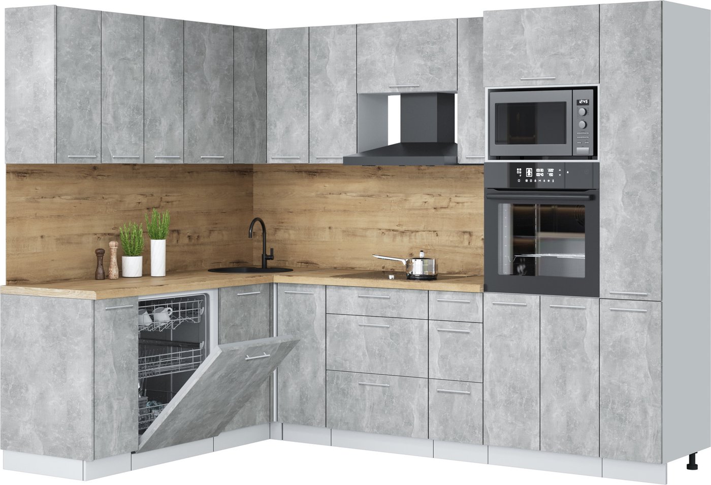 

Готовая кухня Интерлиния Мила Лайт 1.896х2.68 (бетон/бетон/дуб бунратти)