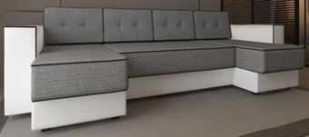 П-образный диван Craftmebel Принстон П-образный (боннель, рогожка/экокожа, серый/белый)