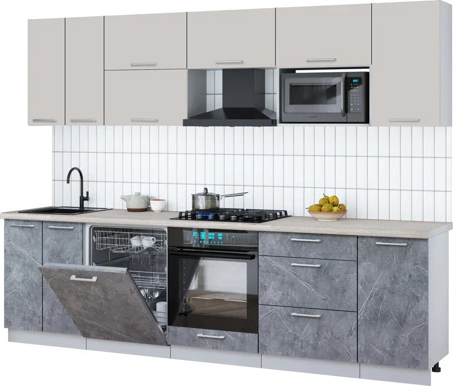 

Готовая кухня Интерлиния Мила Gloss 2.8-ПМ2 (керамика/кашемир/травертин серый)