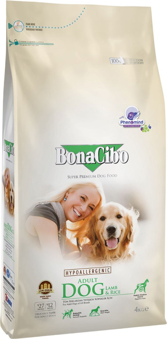 

Сухой корм для собак BonaCibo Для взрослых собак всех пород ягненок и рис 4 кг