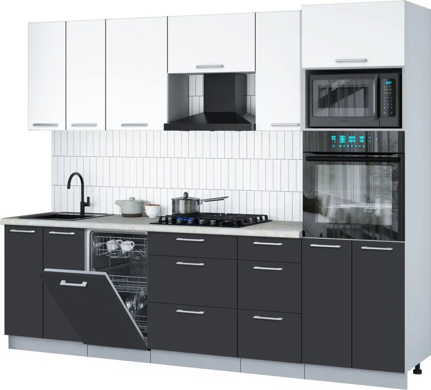 

Готовая кухня Интерлиния Мила Gloss 2.65-ПМ3 (пепел/белый/опал светлый)