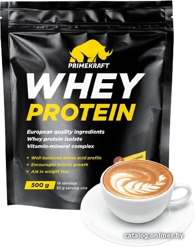 Протеин сывороточный (концентрат) Prime Kraft Whey Protein с витаминами и минералами (500г, капучино)