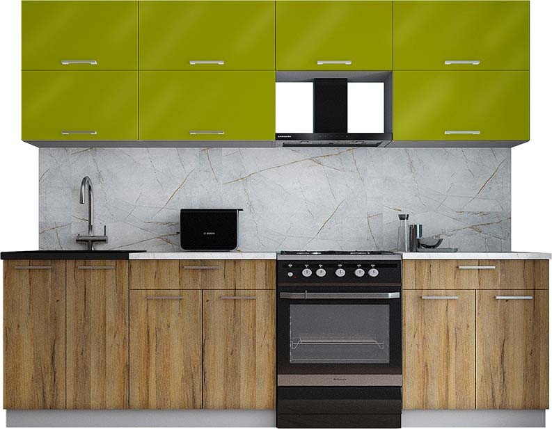 

Готовая кухня Интерлиния Мила Gloss 60-26 (яблоко глянец/дуб вотан/травертин серый)