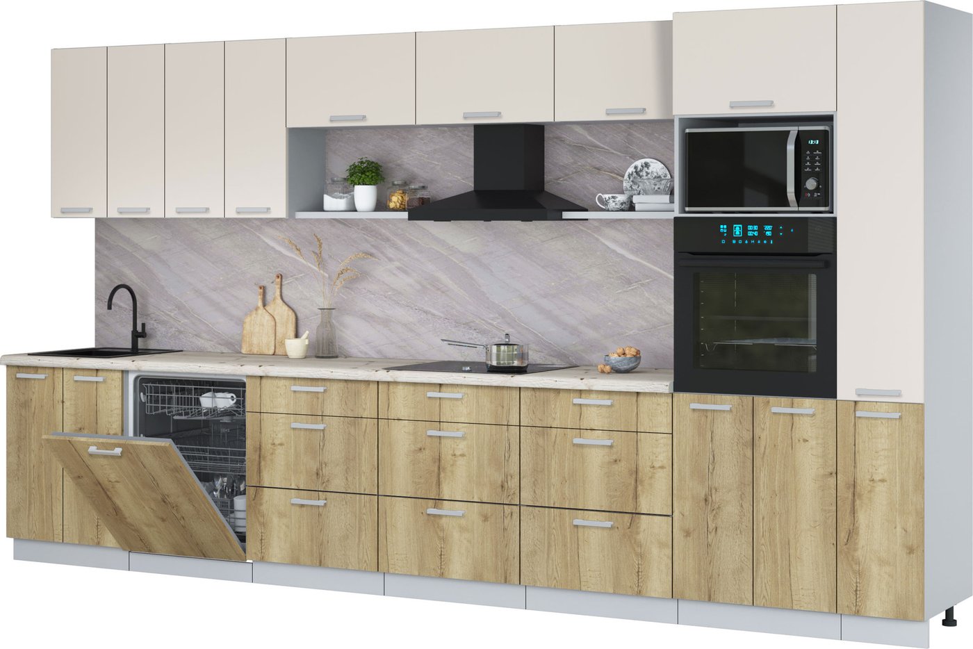 

Готовая кухня Интерлиния Мила Лайт 3.9-ПМ1 (персидский жемчуг/дуб золотой/бискайская сосна)