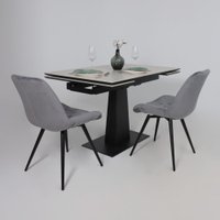 Кухонный стол Lepremo AV 2119 МДФ+керамика раздвижной 1200-1800x800 (серый матовый Carmen Light Grey/черный)