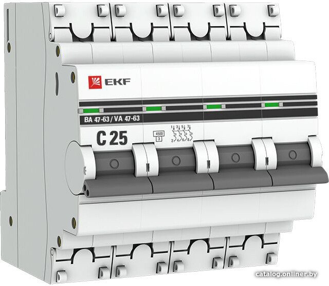 Выключатель автоматический EKF ВА 47-63 4P 25А (C) 4.5kA PROxima mcb4763-4-25C-pro