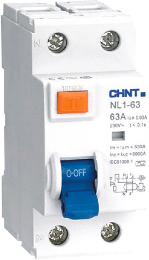 

Устройство защитного отключения Chint NL1-100 2P 63А 100мА тип AC 10кА S 200420