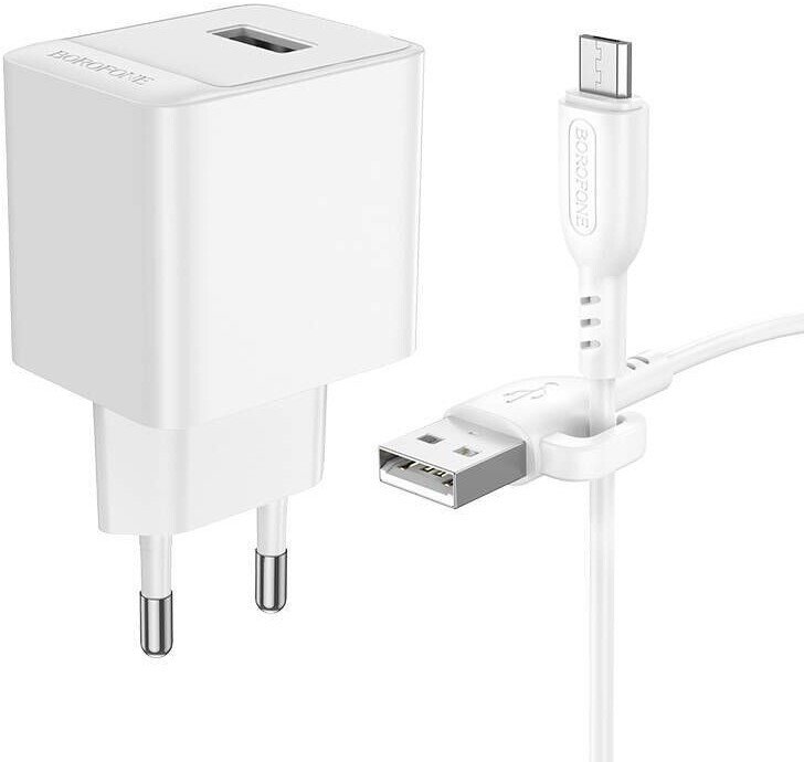 Сетевое зарядное Borofone BAS11A microUSB (белый)