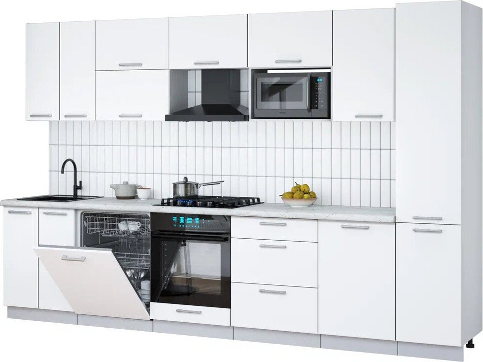 

Готовая кухня Интерлиния Мила Gloss 3.3-ПМ2 (белый/белый/серый каспий)