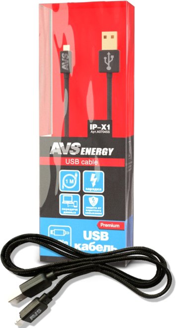 

Кабель AVS A07045S USB Type-A - Lightning (1 м, черный)