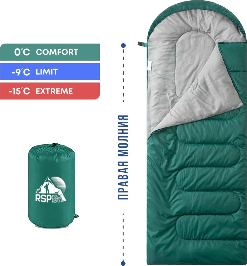 

Спальный мешок RSP Outdoors Sleep 450 R RipStop 2024 (зеленый, 220x75см, молния справа)