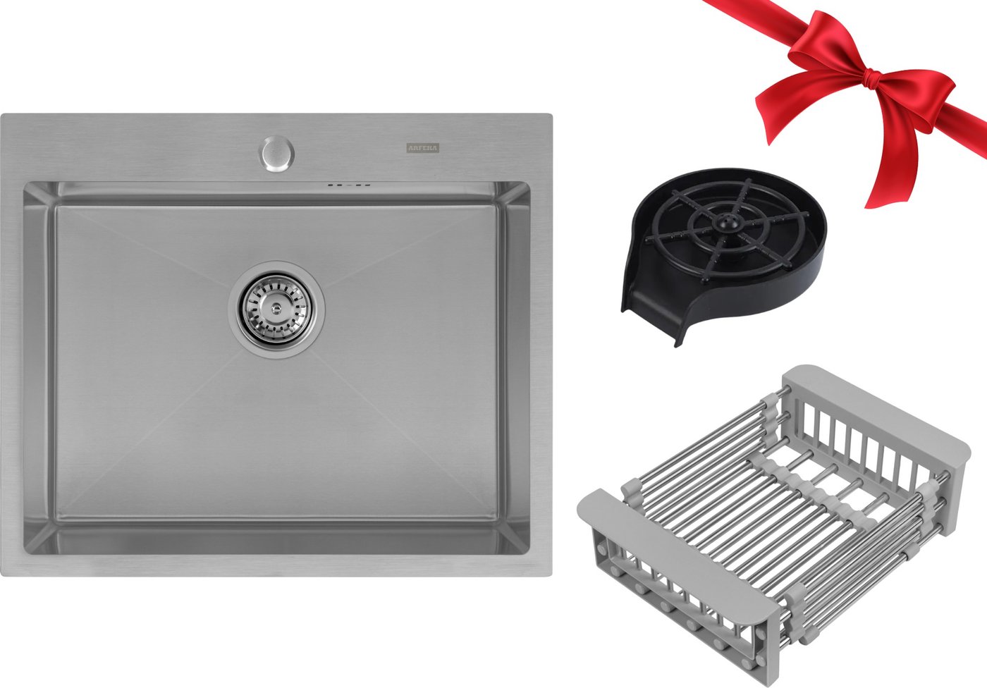 

Кухонная мойка ARFEKA AF 600*505 SATIN+ринзер+коландер