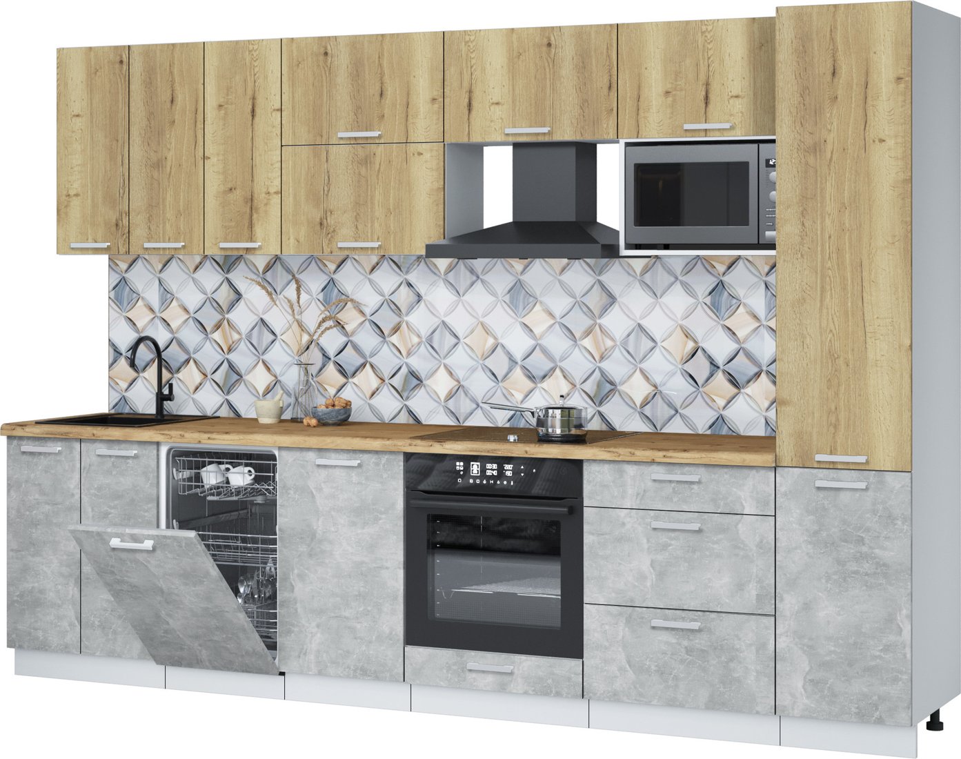 

Готовая кухня Интерлиния Мила Лайт 3.1-ПМ4 (дуб золотой/бетон/дуб бунратти)