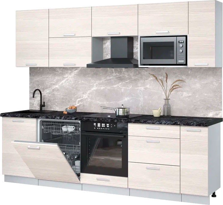 

Готовая кухня Интерлиния Мила Лайт 2.6-ПМ2 (вудлайн кремовый/вудлайн кремовый/кастилло темный)