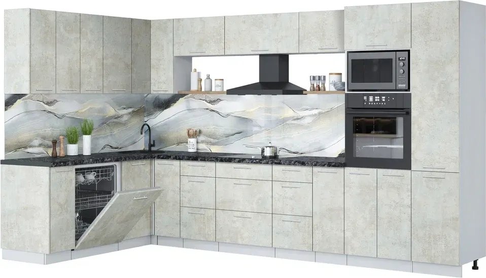 

Готовая кухня Интерлиния Мила Лайт 1.896х3.58 (бетон лайт/бетон лайт/кастилло темный)