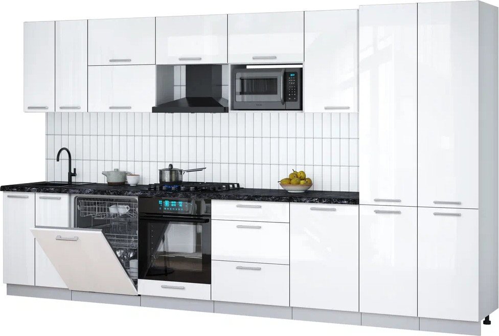 

Готовая кухня Интерлиния Мила Gloss 3.7-ПМ2 (белый глянец/белый глянец/кастилло темный)