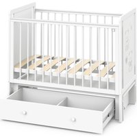 Классическая детская кроватка Indigo Happy Friends маятник, ящик (белая аляска/мишки)