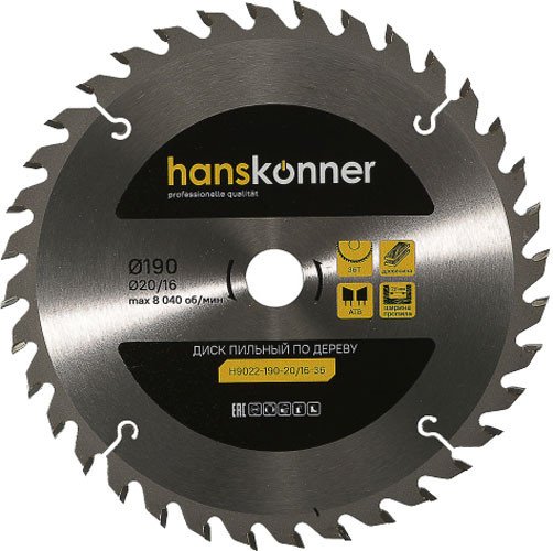 

Пильный диск Hanskonner H9022-190-20/16-36