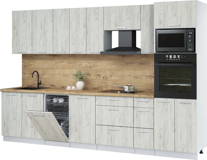 

Готовая кухня Интерлиния Мила Лайт 3.2-ПМ3 (дуб белый/дуб белый/дуб бунратти)