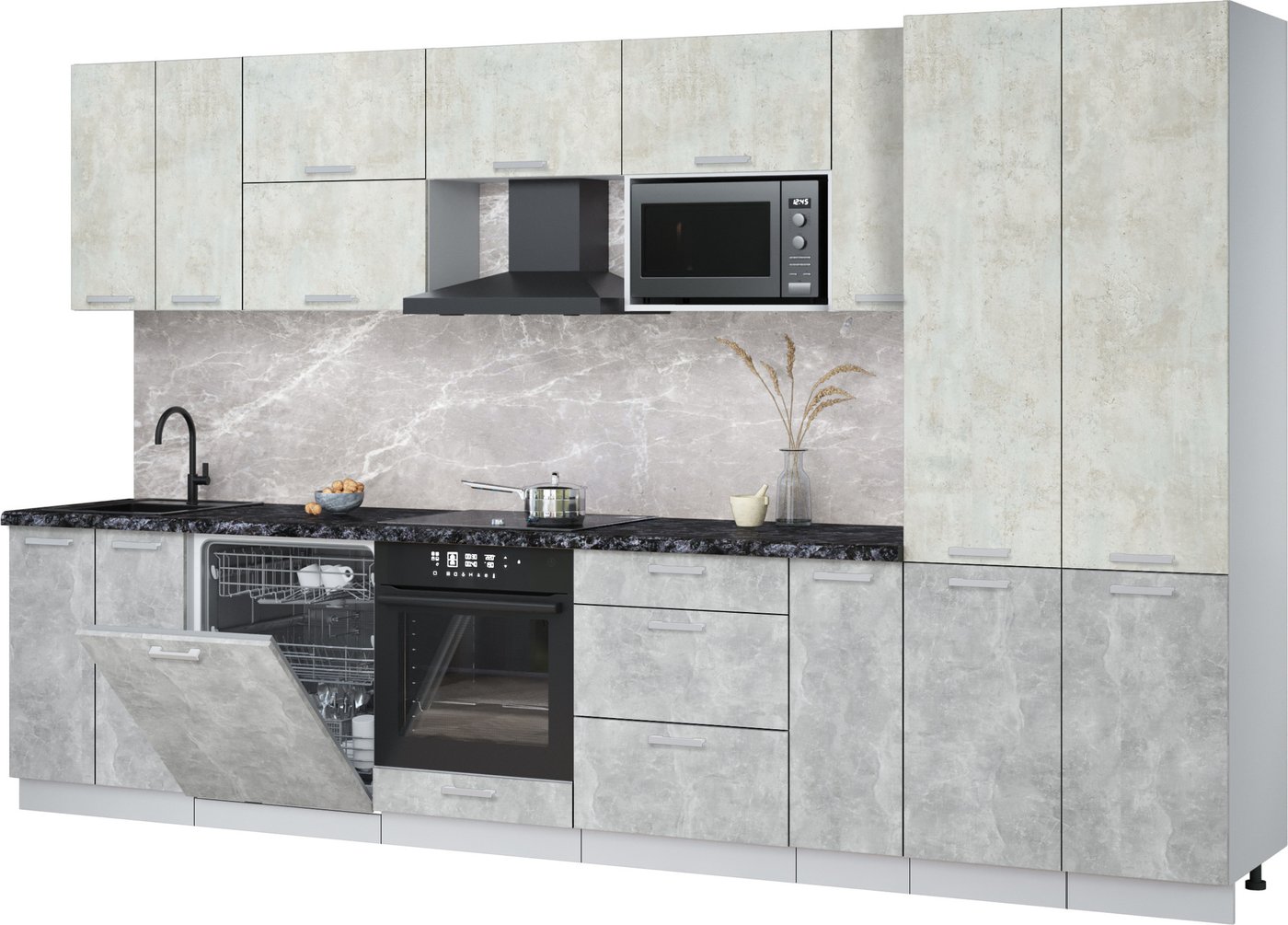 

Готовая кухня Интерлиния Мила Лайт 3.5-ПМ2 (бетон лайт/бетон/кастилло темный)