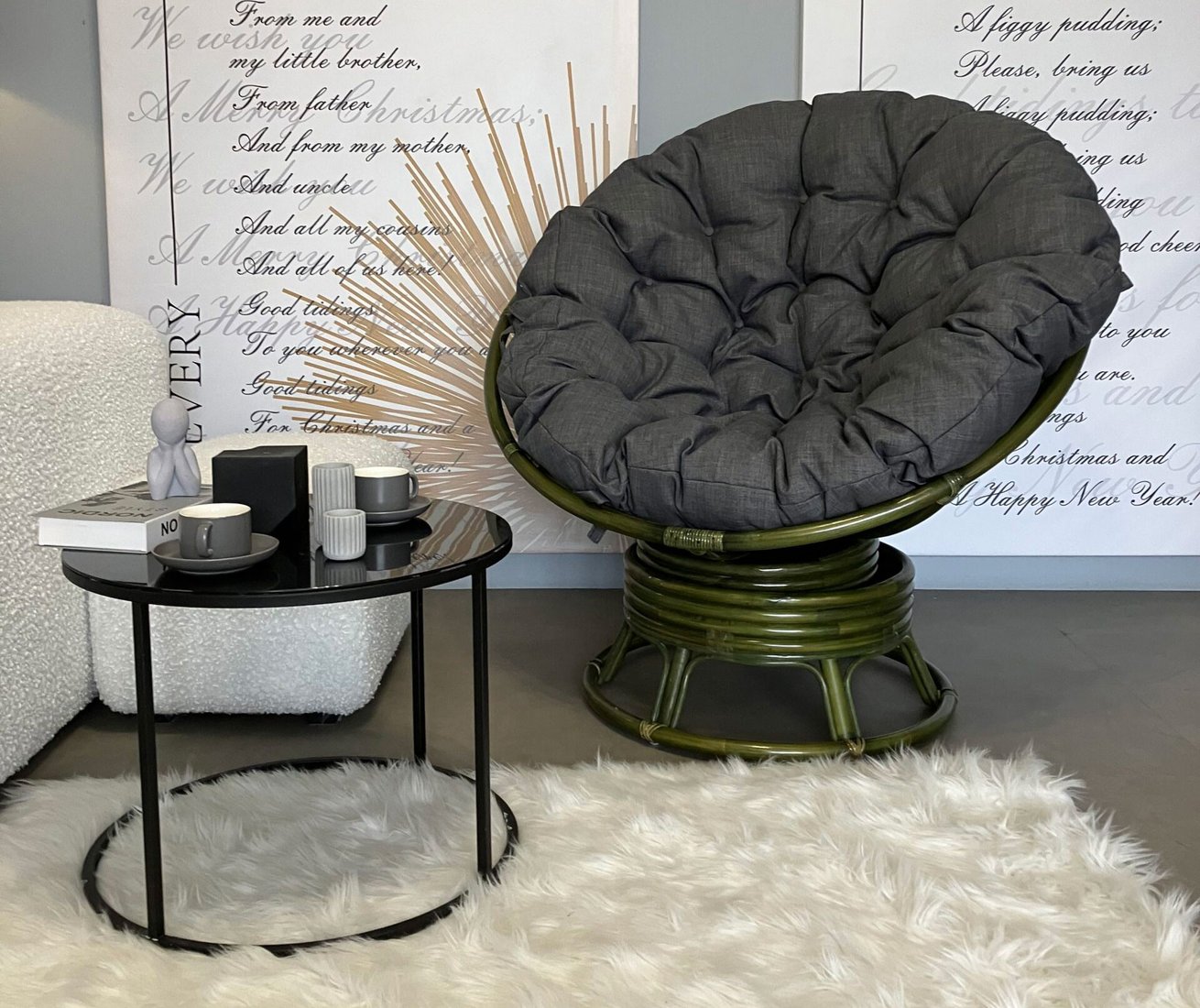 Садовое кресло Calamus Rotan Papasan 23/01B (оливковый/серый)