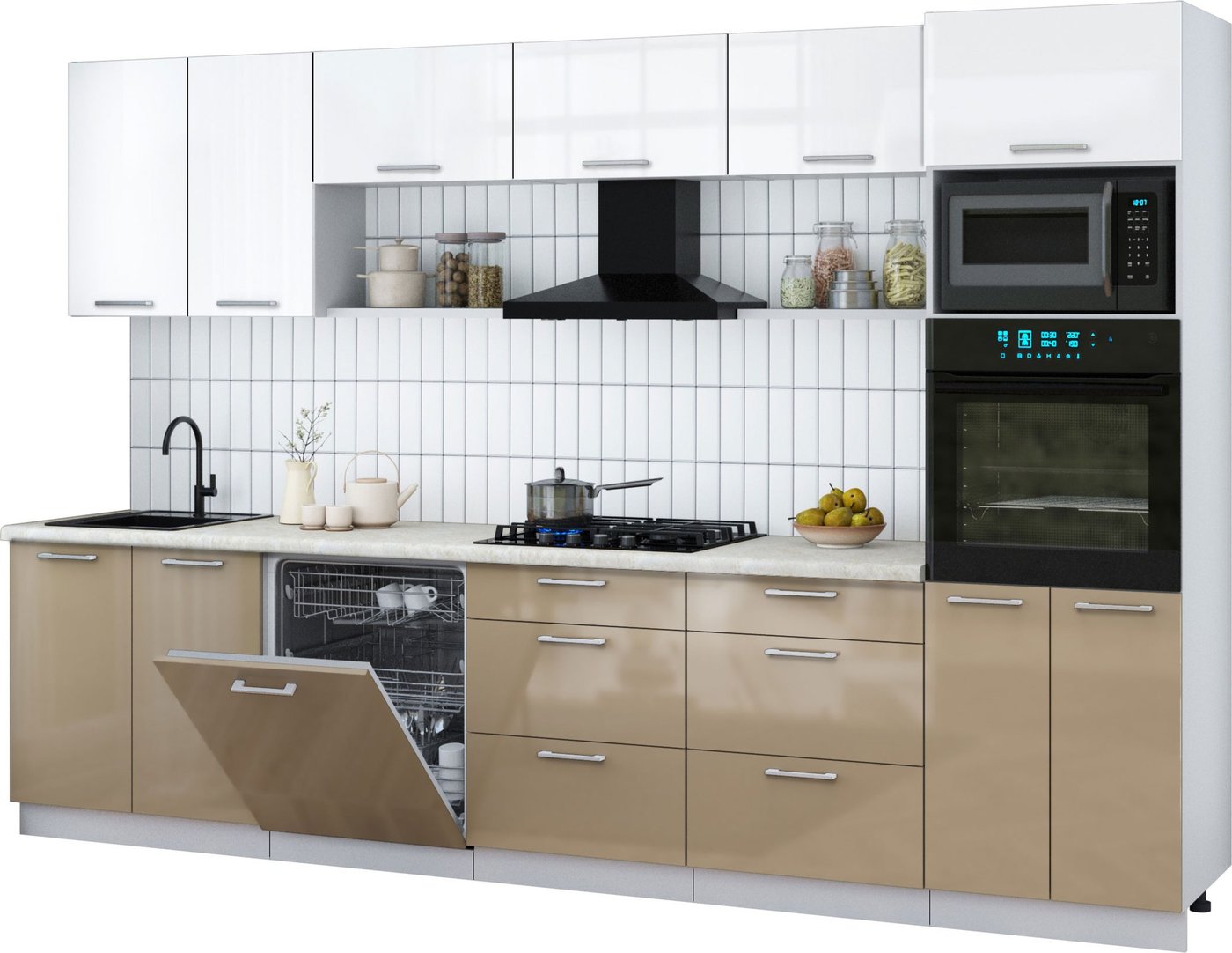 

Готовая кухня Интерлиния Мила Gloss 3.2-ПМ1 (капучино глянец/белый глянец/опал светлый)