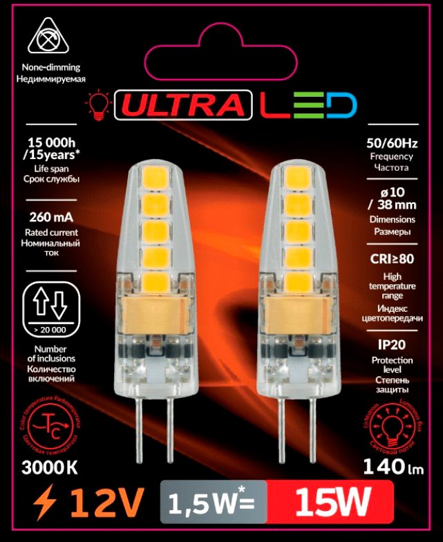 

Светодиодная лампочка Ultra LED G4 1.5 Вт 3000 К