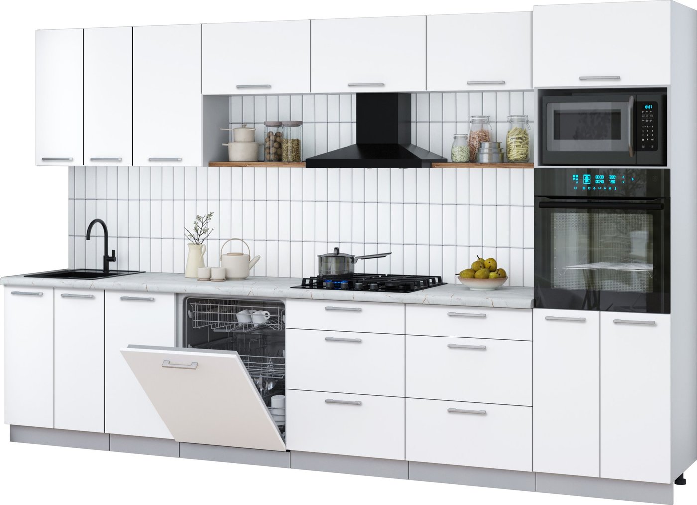 

Готовая кухня Интерлиния Мила Gloss 3.4-ПМ1-2 (белый/белый/серый каспий)