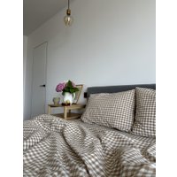 Евро комплект постельного белья Царство сновидений Вареный хлопок Бежевая клетка 150-0145 (евро с прост. на рез. 180х200,нав. 70x70)