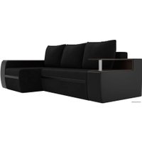 Угловой диван Лига диванов Майами 103021 (левый, велюр/экокожа, черный/черный)