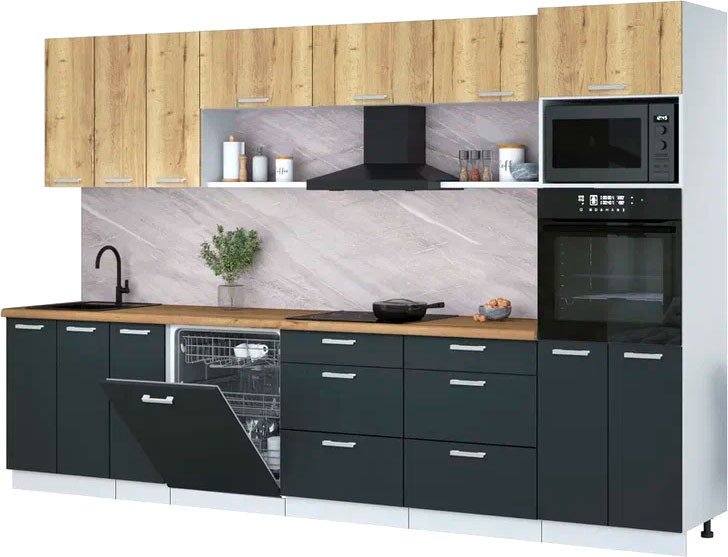 

Готовая кухня Интерлиния Мила Лайт 3.3-ПМ1-2 (дуб золотой/антрацит/дуб бунратти)