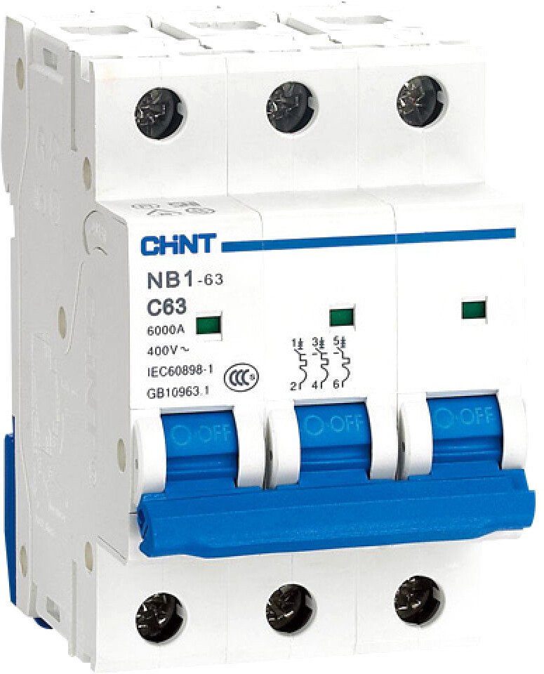 

Выключатель автоматический Chint NB1-63 3P 10A 6кА D 179712