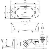 Ванна Wellsee Belle Spa 2.0 170x75 235805004 (пристенная ванна (левая) белый глянец, экран, каркас, сифон-автомат золото)