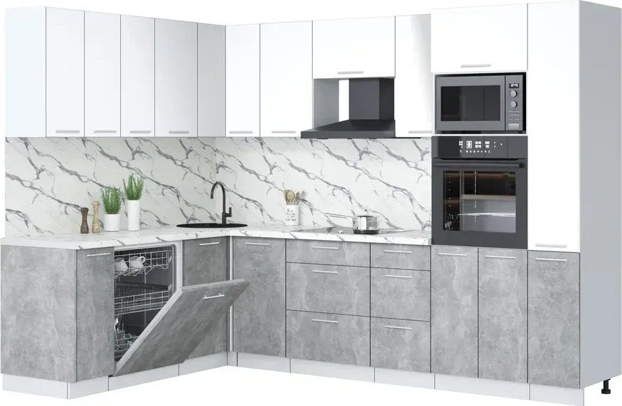 

Готовая кухня Интерлиния Мила Лайт 1.896х2.88 (белый платинум/бетон/белый гранит)