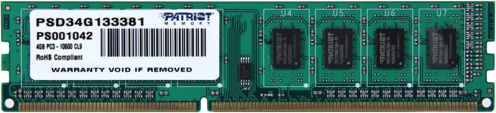 

Оперативная память Patriot Signature 4GB DDR3 PC3-10600 (PSD34G133381)