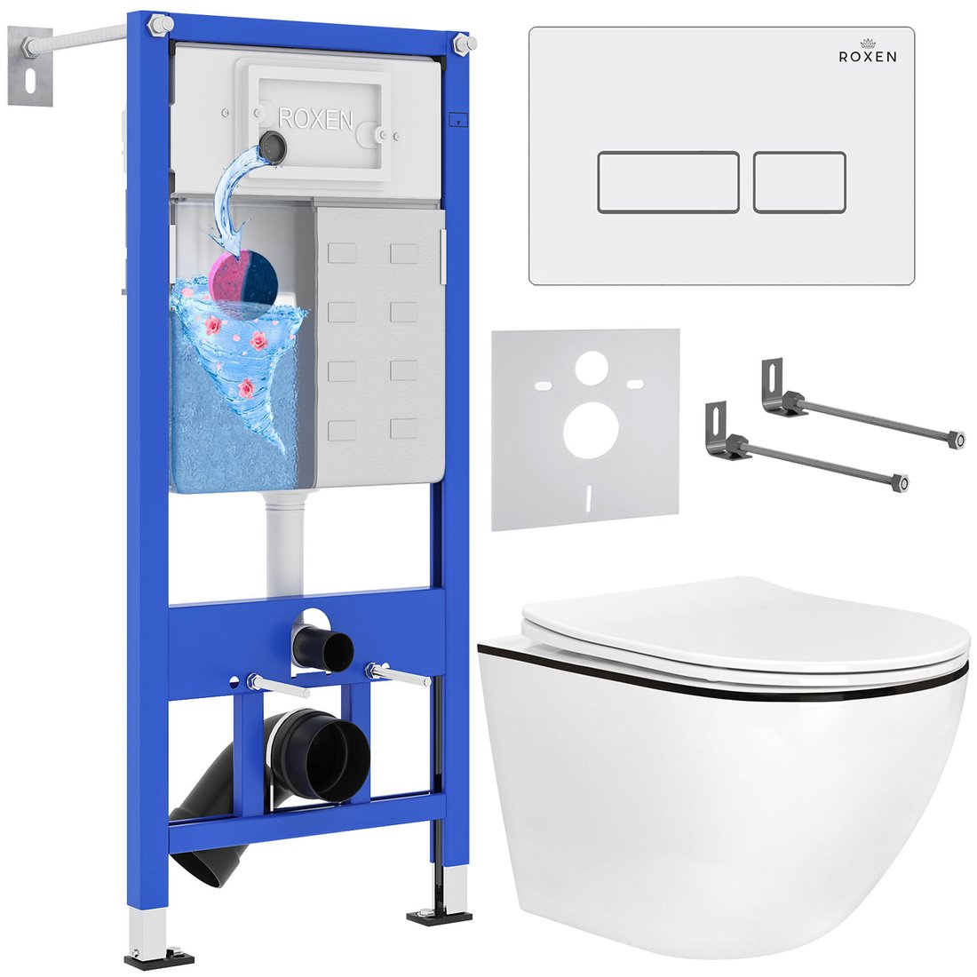 

Унитаз подвесной Roxen Antares Black в комплекте с инсталляцией StounFix Dual Fresh 6 в 1 964744 (кнопка: белый глянец)