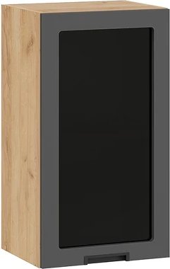 

Шкаф навесной Трия Гренада 1В4С с одной дверью со стеклом (дуб крафт золотой/холст вулкан)