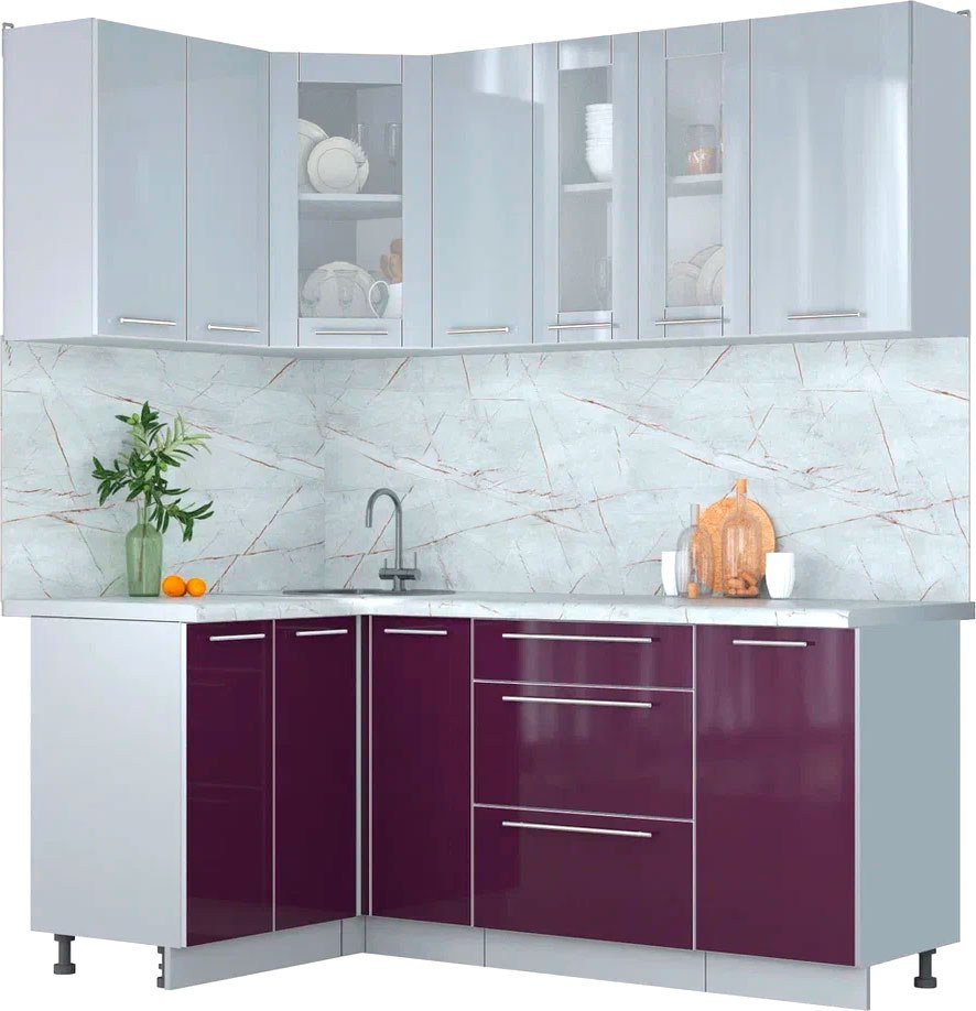 

Готовая кухня Интерлиния Мила Пластик 1.2x1.9 (туманный глянец/слива/серый каспий)