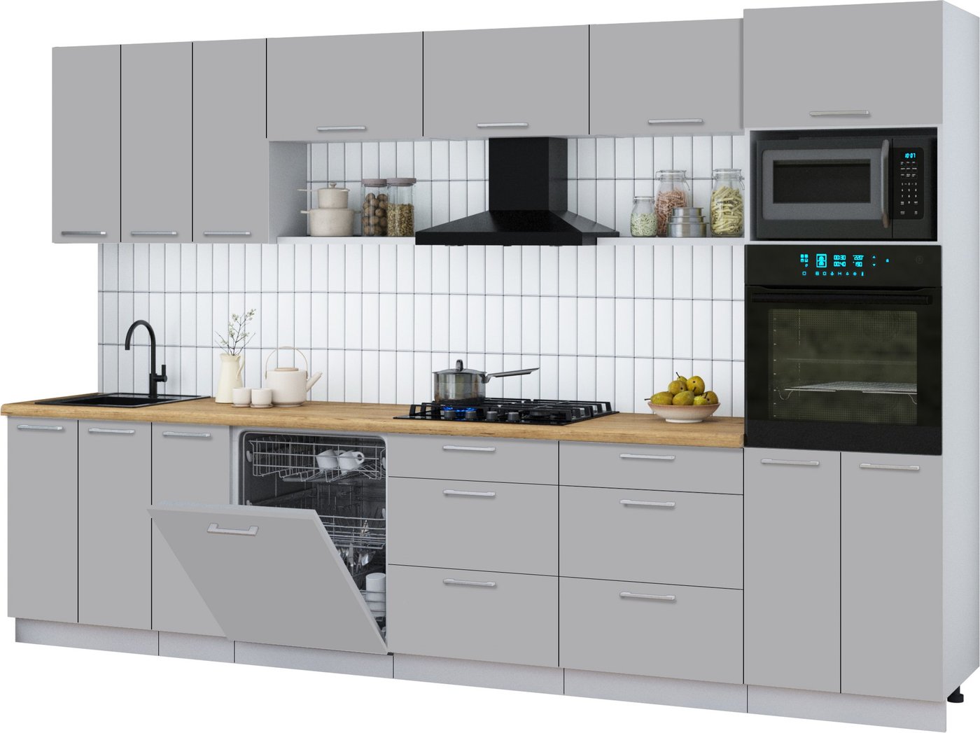 

Готовая кухня Интерлиния Мила Gloss 3.3-ПМ1-2 (грей/грей/дуб бунратти)