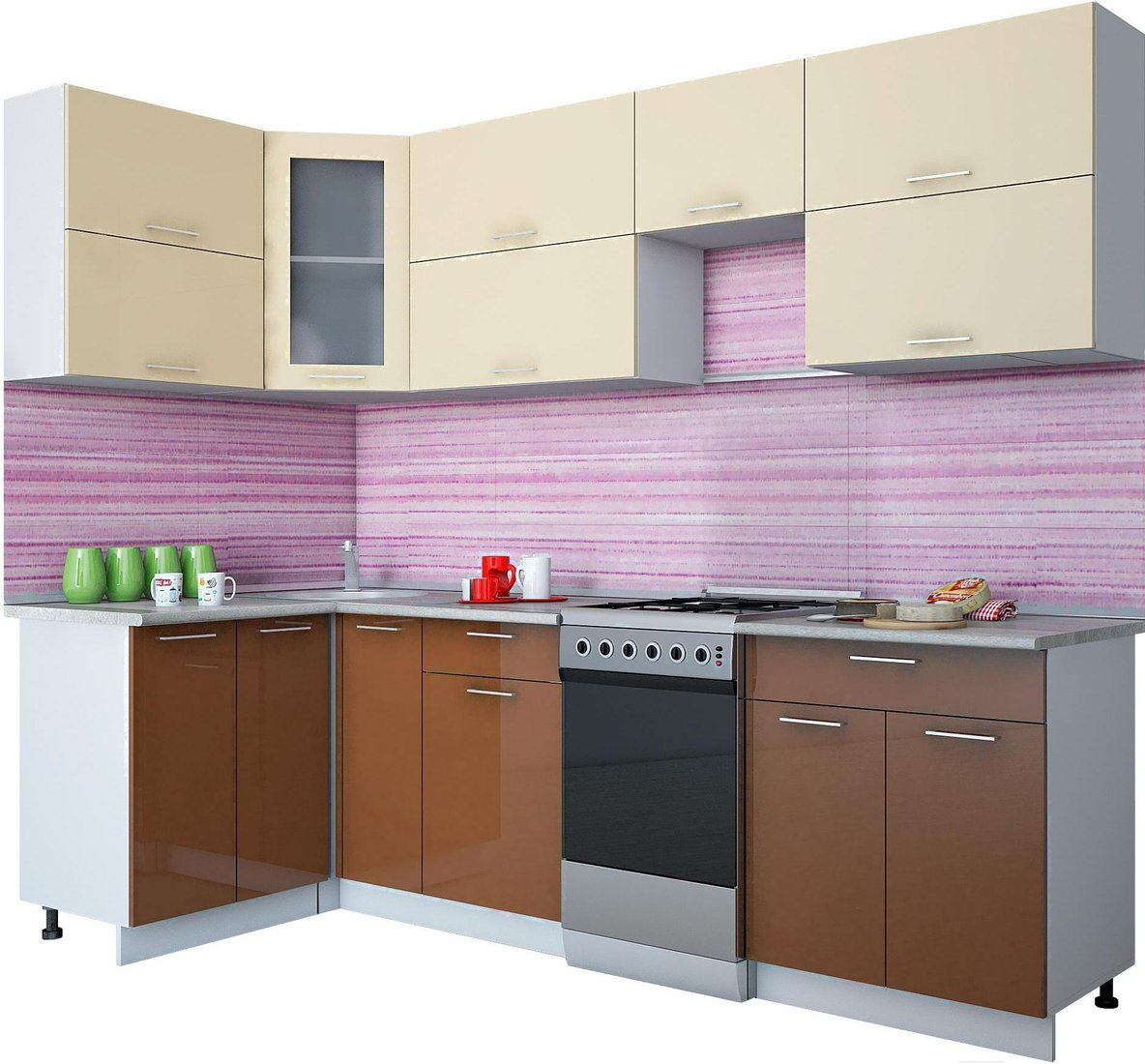 

Готовая кухня Интерлиния Мила Gloss 50-12x26 (ваниль/шоколад глянец)