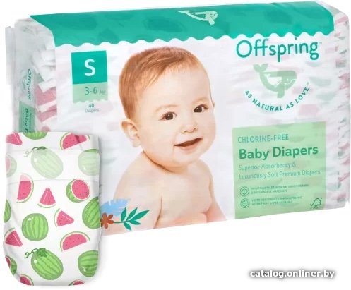 Подгузники Offspring S 3-6 кг Арбузы (48 шт)