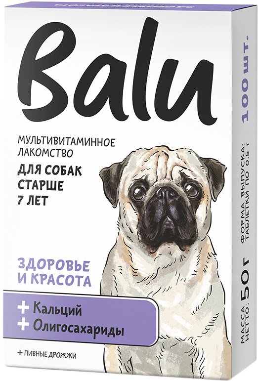 

Лакомство для собак Balu Здоровье и красота для собак старше 7 лет 50 г (100 таблеток)