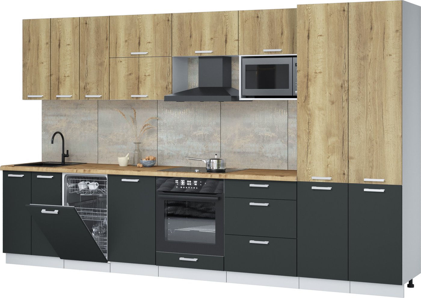 

Готовая кухня Интерлиния Мила Лайт 3.5-ПМ4 (дуб золотой/антрацит/дуб бунратти)