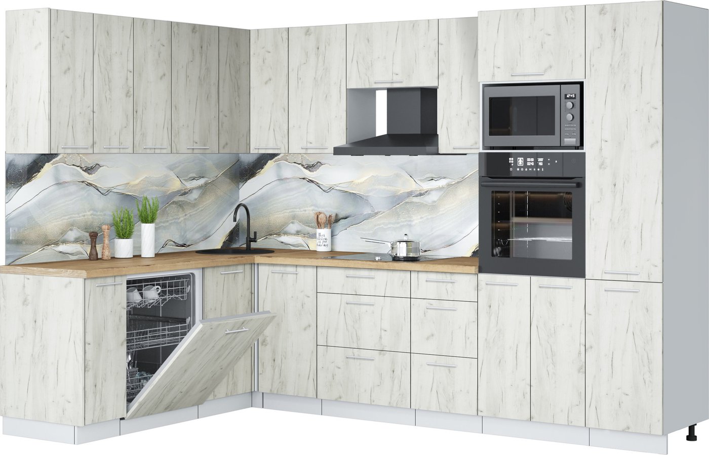 

Готовая кухня Интерлиния Мила Лайт 1.896х2.98 (дуб белый/дуб белый/дуб бунратти)