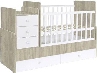 Кроватка-трансформер Polini Kids Simple 1100 с комодом (вяз/белый)