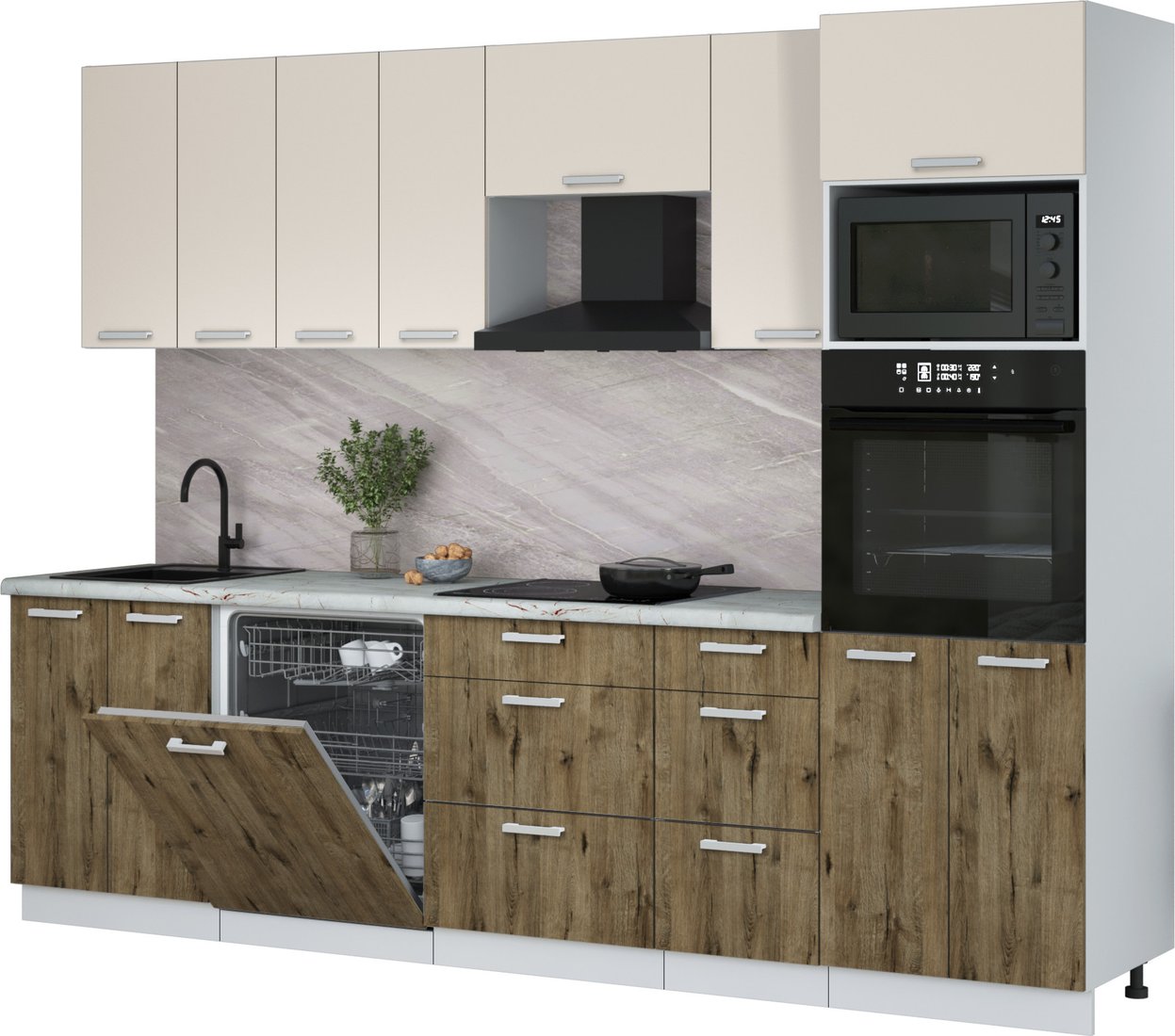 

Готовая кухня Интерлиния Мила Лайт 2.8-ПМ1 (персидский жемчуг/дуб веллингтон/серый каспий)