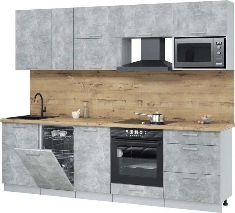 

Готовая кухня Интерлиния Мила Лайт 2.6-ПМ4 ( бетон/бетон/дуб бунратти)